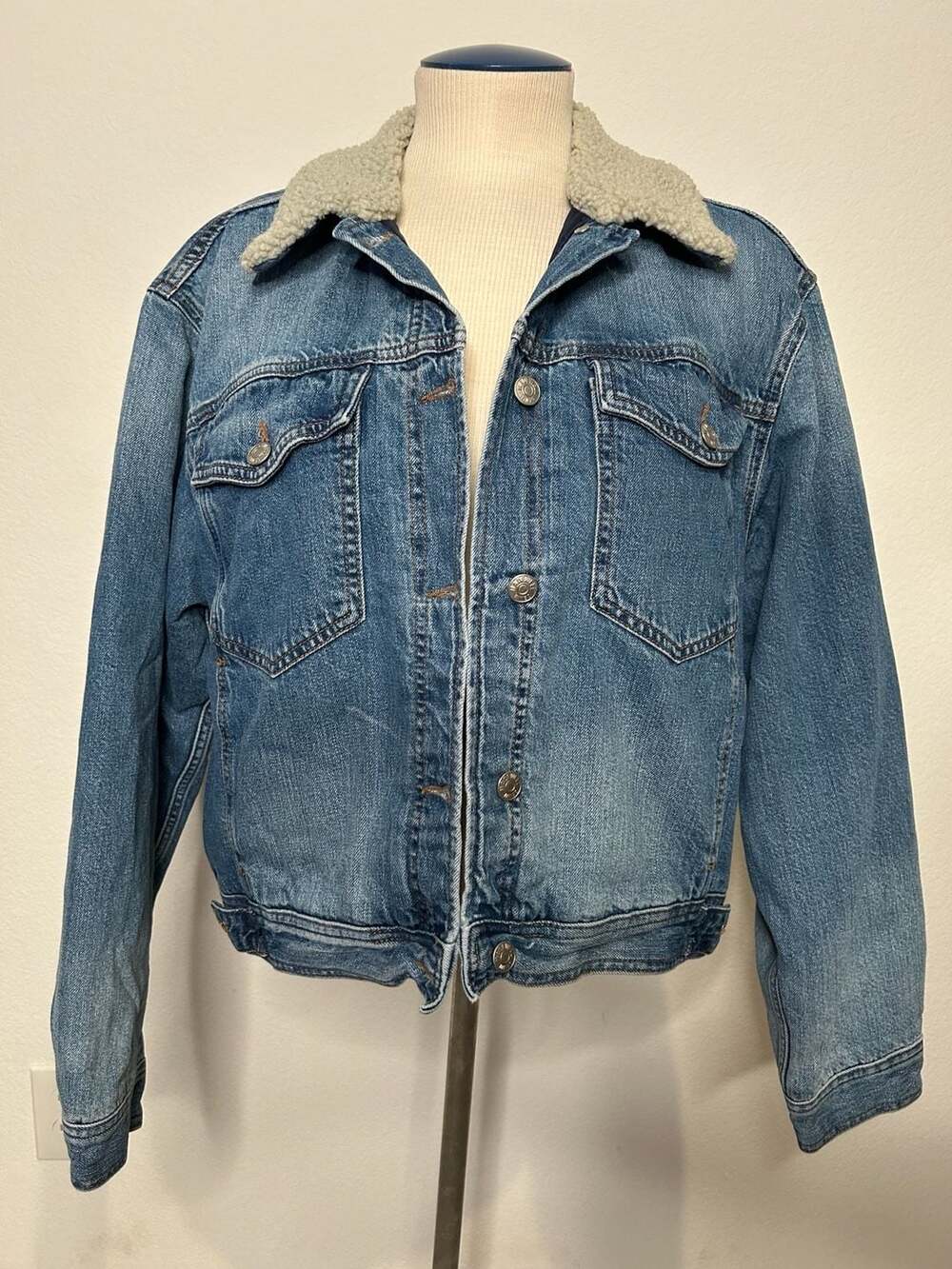 Madewell Sherpa Collar Denim Jacket Blue Quilted Lined
